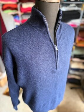 Men's Navy Half-Zip Cashmere Sweater